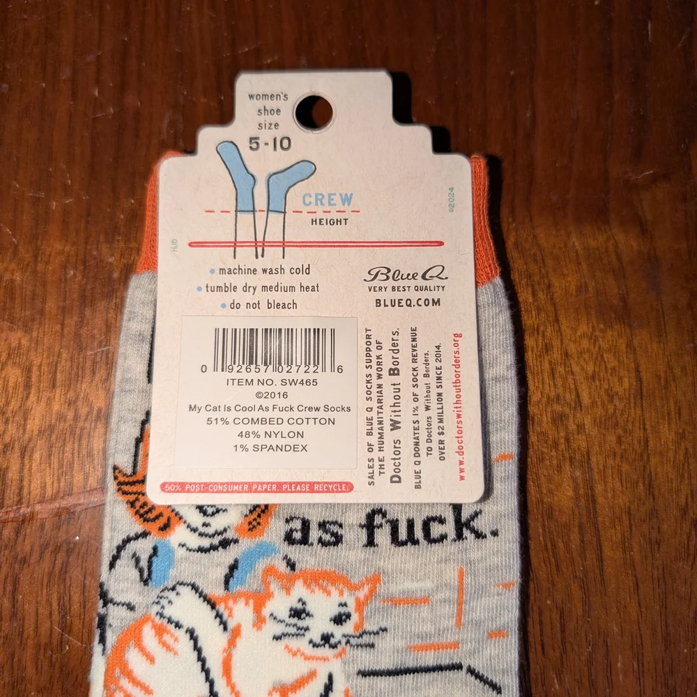 Blue Q Cat Crew Socks - Orange, Blue, Cream Graphic